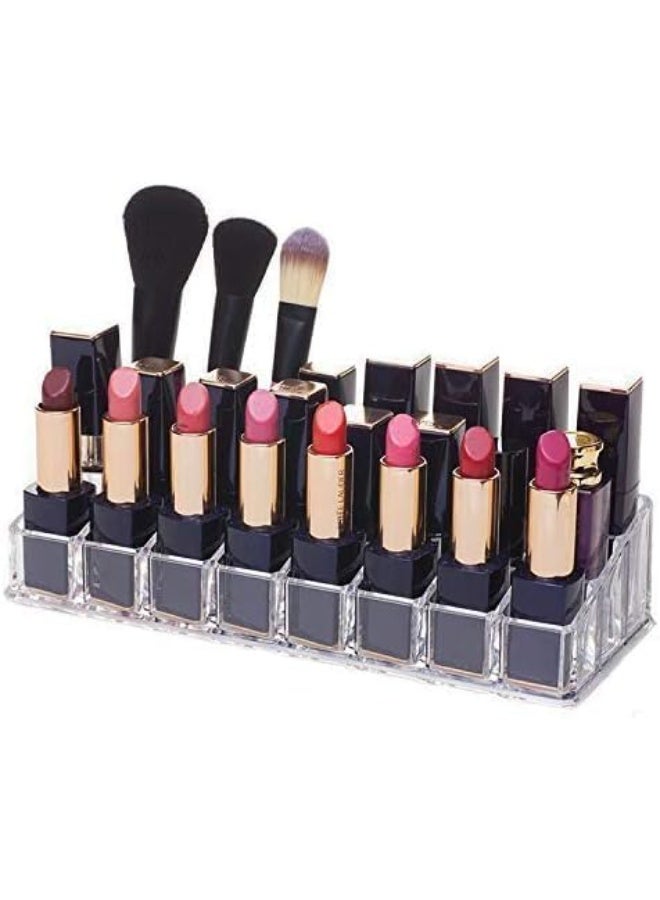 حامل أحمر الشفاه - منظم أحمر الشفاه، صينية حامل شفافة بـ 24 قسماً، مناسب لأحمر الشفاه، أقلام التحديد، الماسكارا، الفرش، العطور، علبة عرض مستحضرات التجميل (23 × 9 سم) - Image 3